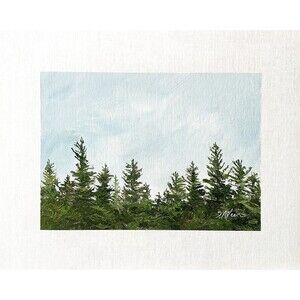 8x10 Original Oil Painting Forest Pine Trees Landscape Minimalist Nature Signed